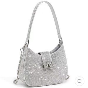 Bling Bling Handbag & Removable Silver Chain Crossbody Strap